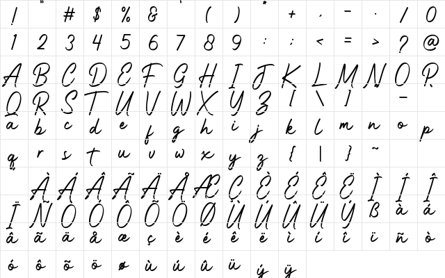 Anantha Signature Regular  glyph index