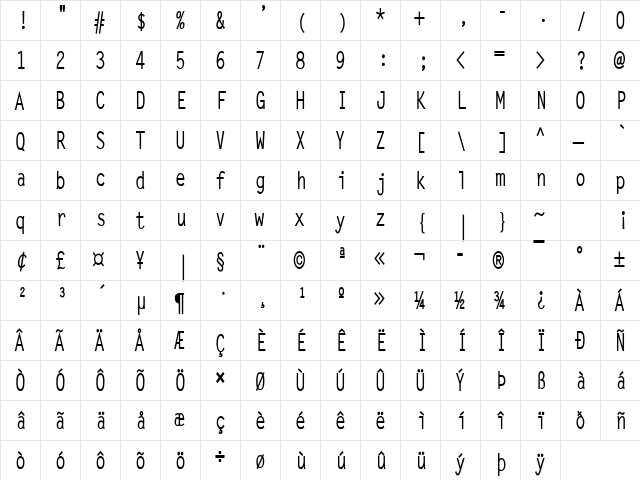 Lechter Condensed Bold  glyph index