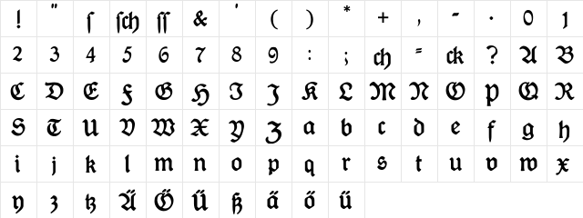 DeutscheDruckschrift Regular  glyph index