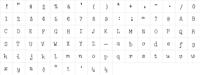 IBM Selectric Light Regular  glyph index