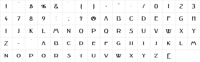 Peake-Squat Bold  glyph index