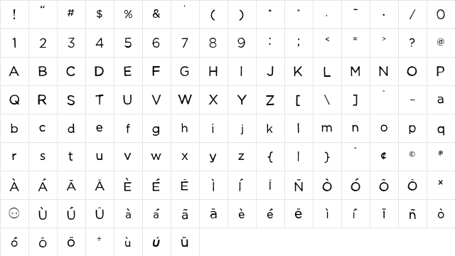 Manhattan Hand Medium  glyph index