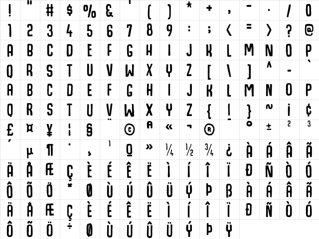 Hogfish DEMO Regular  glyph index