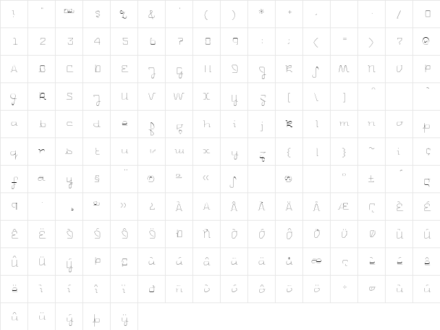Uniglow Regular  glyph index