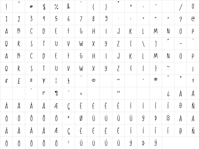 Simply Diet Regular  glyph index