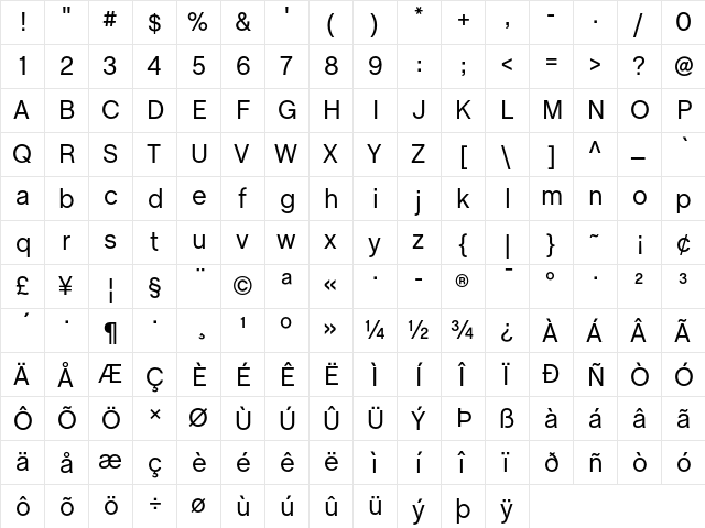 ChaletBook Regular  glyph index