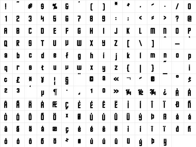 Roddenberry Bold  glyph index