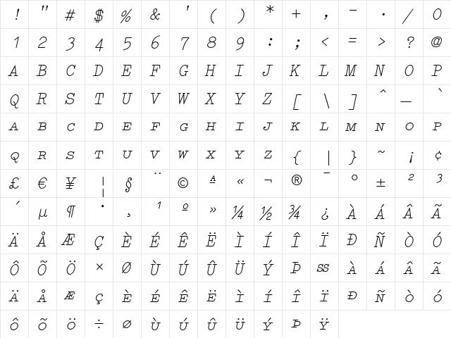 Elementa SC Italic  glyph index