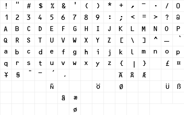 OCR2SSK Regular  glyph index