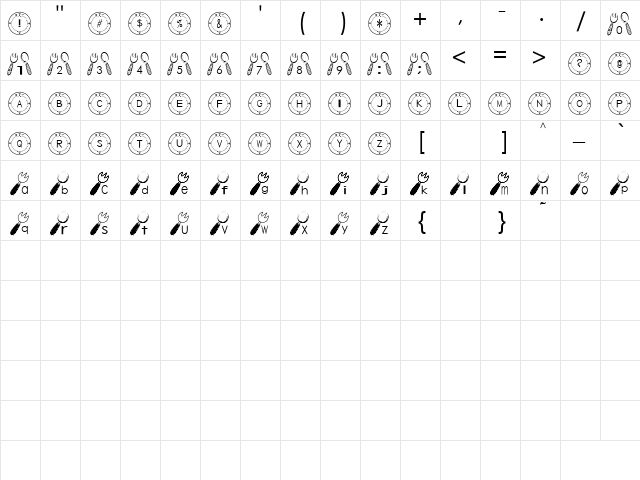 Tableware Font Regular  glyph index