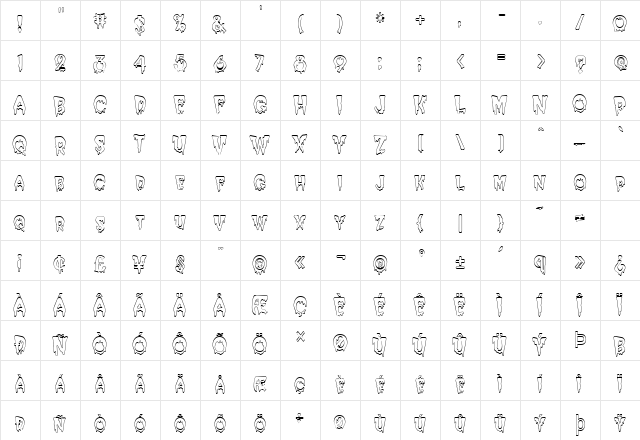 Creepy Hollow-Condensed Normal  glyph index