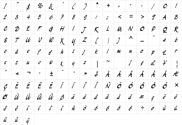 Demian Std Bold  glyph index