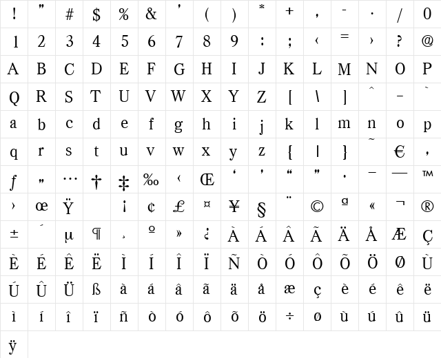 Casad-Regular Regular  glyph index