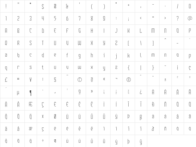Komunique Light  glyph index