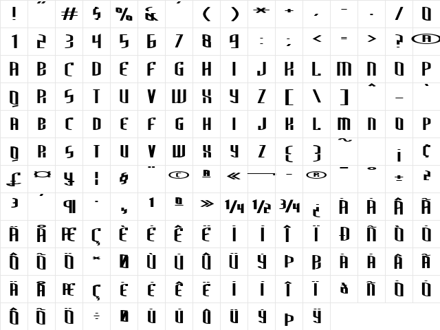 ThirdGenerationExtended Regular  glyph index