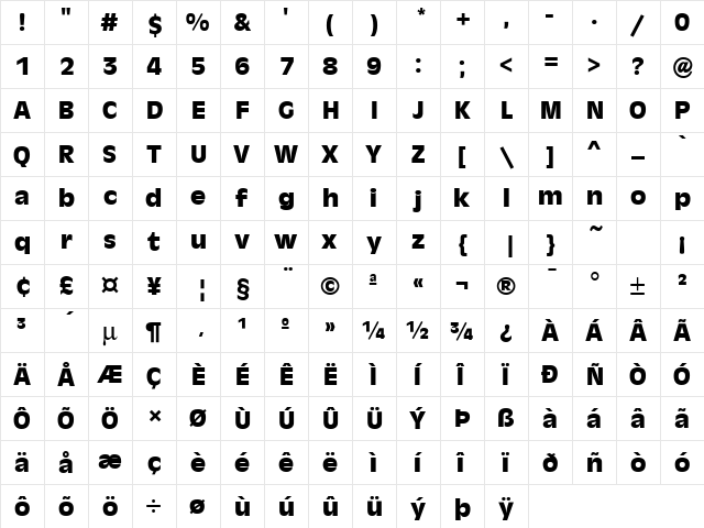 Antique Olive Bold  glyph index