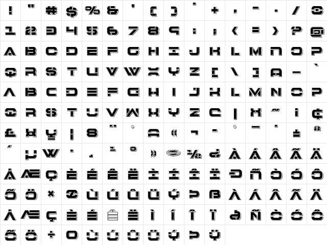 7th Service Punch Regular  glyph index