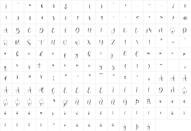 Boshela Regular  glyph index