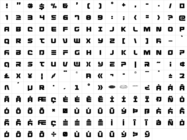 Defcon Zero Title Regular  glyph index