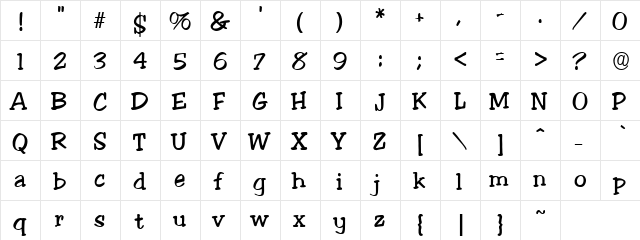 Judgement Regular  glyph index