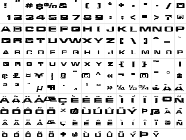 RedAlertExtended Regular  glyph index
