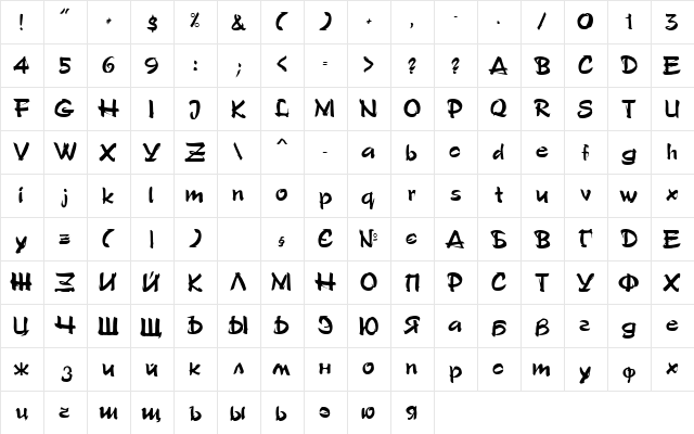 font414 Bold  glyph index
