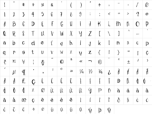 MimsyWhimsy Medium  glyph index