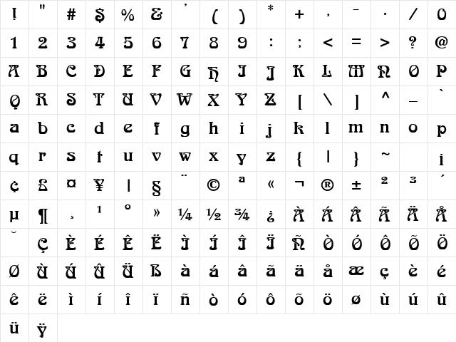 Arabia Plain  glyph index