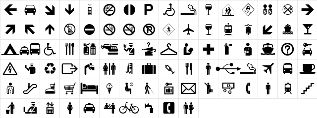 Travelcons Regular  glyph index