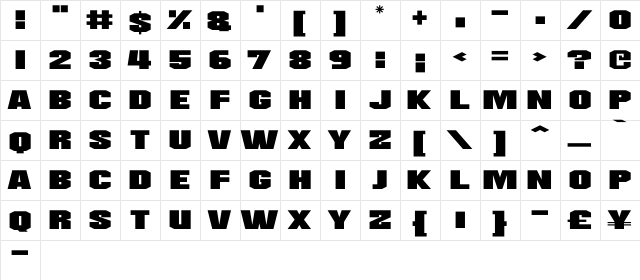 Supernovas Regular  glyph index