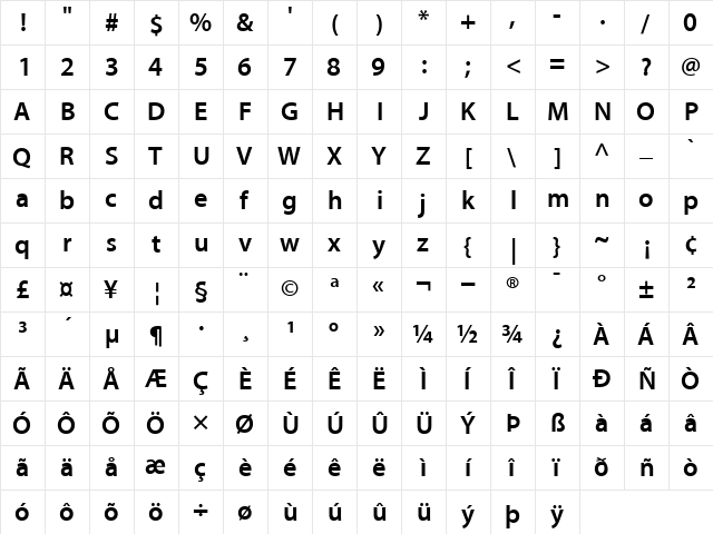 AdobeCorporateIDMyriad-SemiBold Semi Bold  glyph index