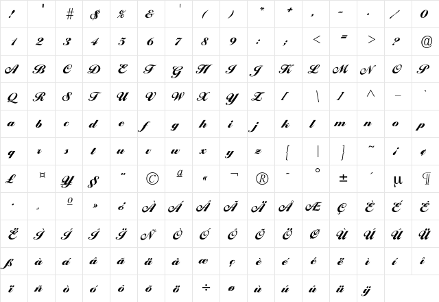 Iballantines-Heavy Regular  glyph index