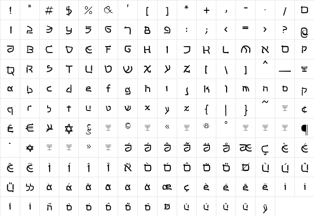 ShalomMK Regular  glyph index