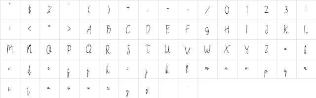 Assault script Regular  glyph index