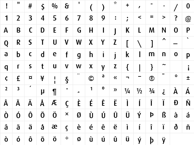 Dax Medium  glyph index