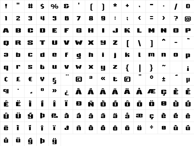 Sneakers Medium Regular  glyph index