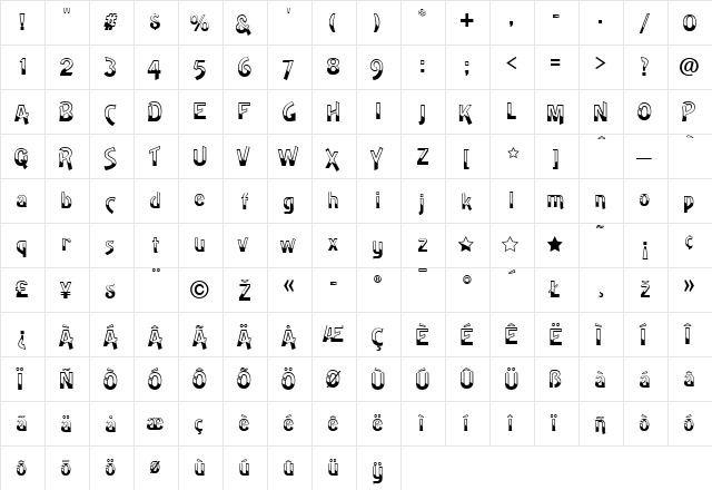 ArtSans Regular  glyph index