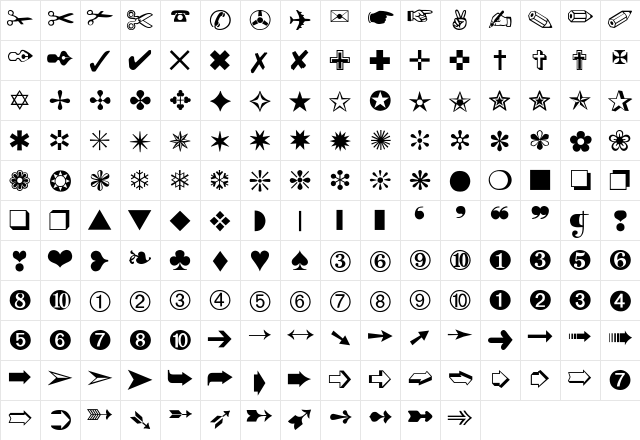 dingbats-Thin Regular  glyph index