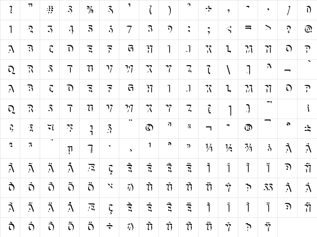 ElefontOnlShaD Regular  glyph index