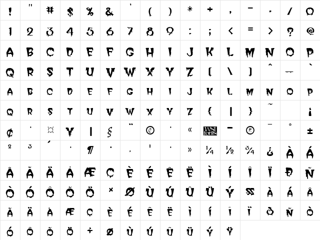 Halloween Regular  glyph index