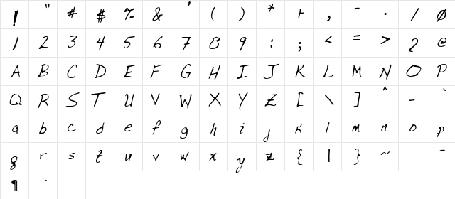 Jersey Regular  glyph index