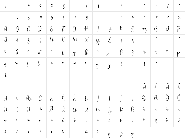Lerina Script Regular  glyph index