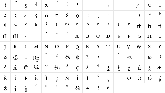 Galliard ITCRmExpS  glyph index