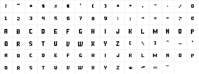 Battle Beasts Normal  glyph index