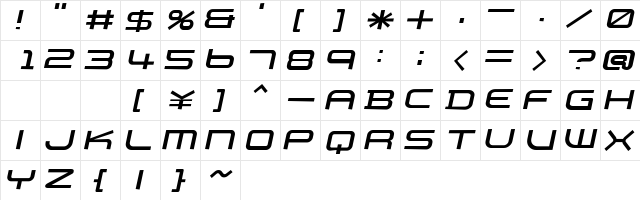PB010 TRANSPORT X LightOblique  glyph index