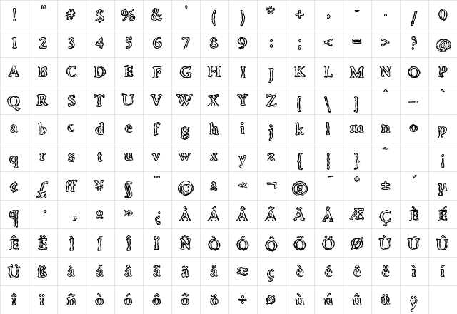 Irregular Inline Regular  glyph index