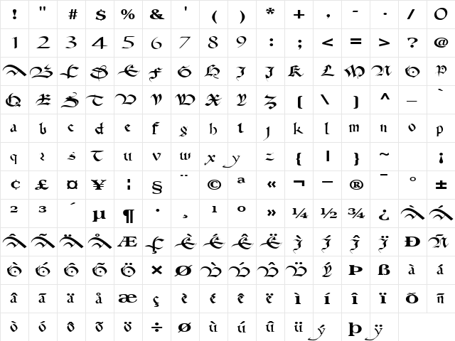 AnitaFlairWay68 Regular  glyph index