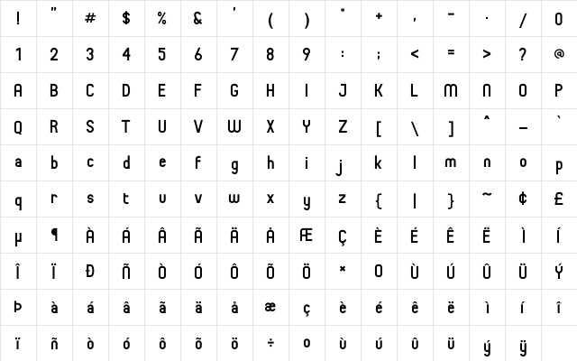 Baginda Regular  glyph index
