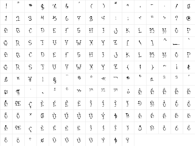VTC SumiSlasherOneJitteryBasterd Regular  glyph index