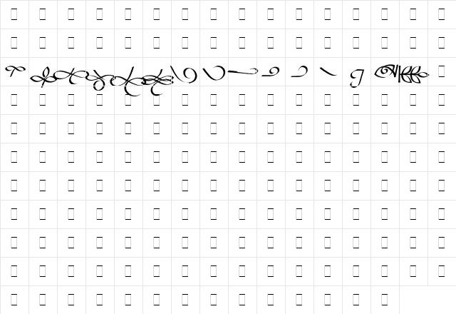 Bible Script Flourishes Regular  glyph index